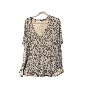 Talulah Women's Teal Animal Print Lightweight V-neck Sweater -L